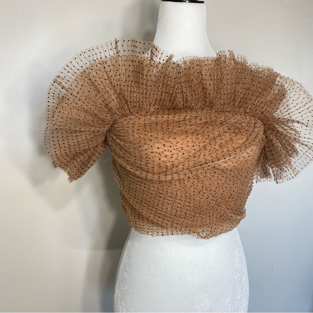 Zara Tan Polka Dot Ruffle Top